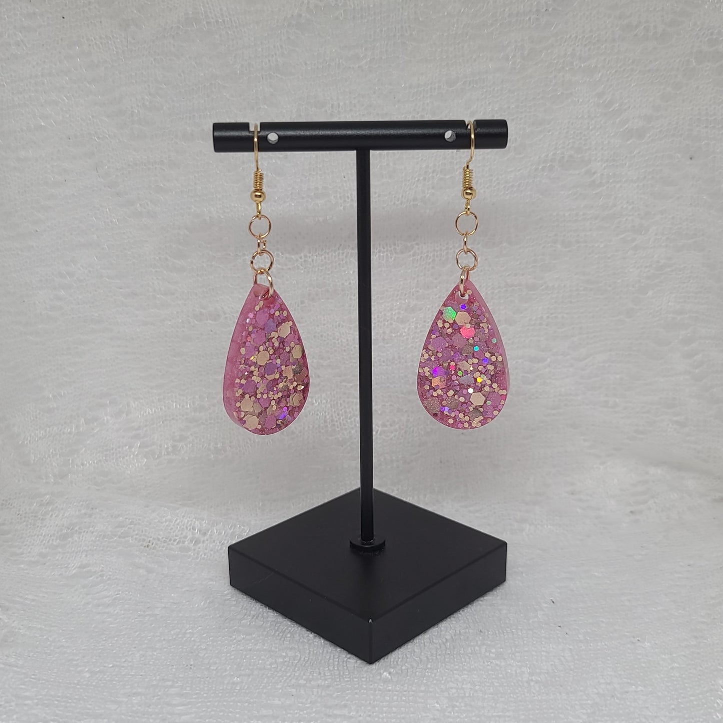 Pink & Rose Gold Chunky Glitter Teardrop Earrings