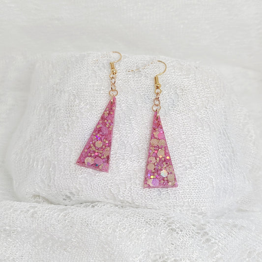 Pink & Rose Gold Glitter Triangle Dangle Earrings
