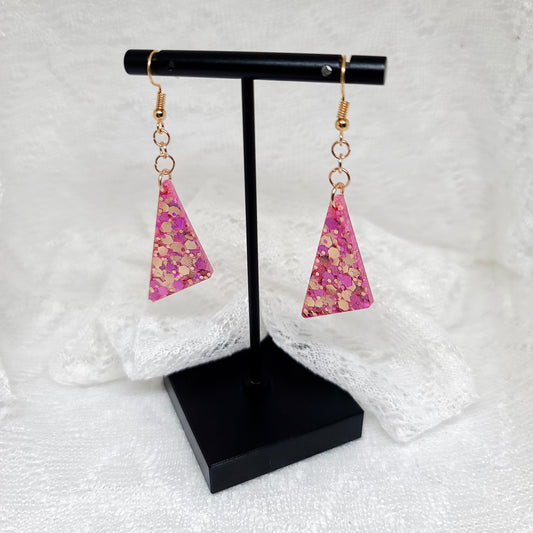 Pink Glitter Triangle Dangle Earrings