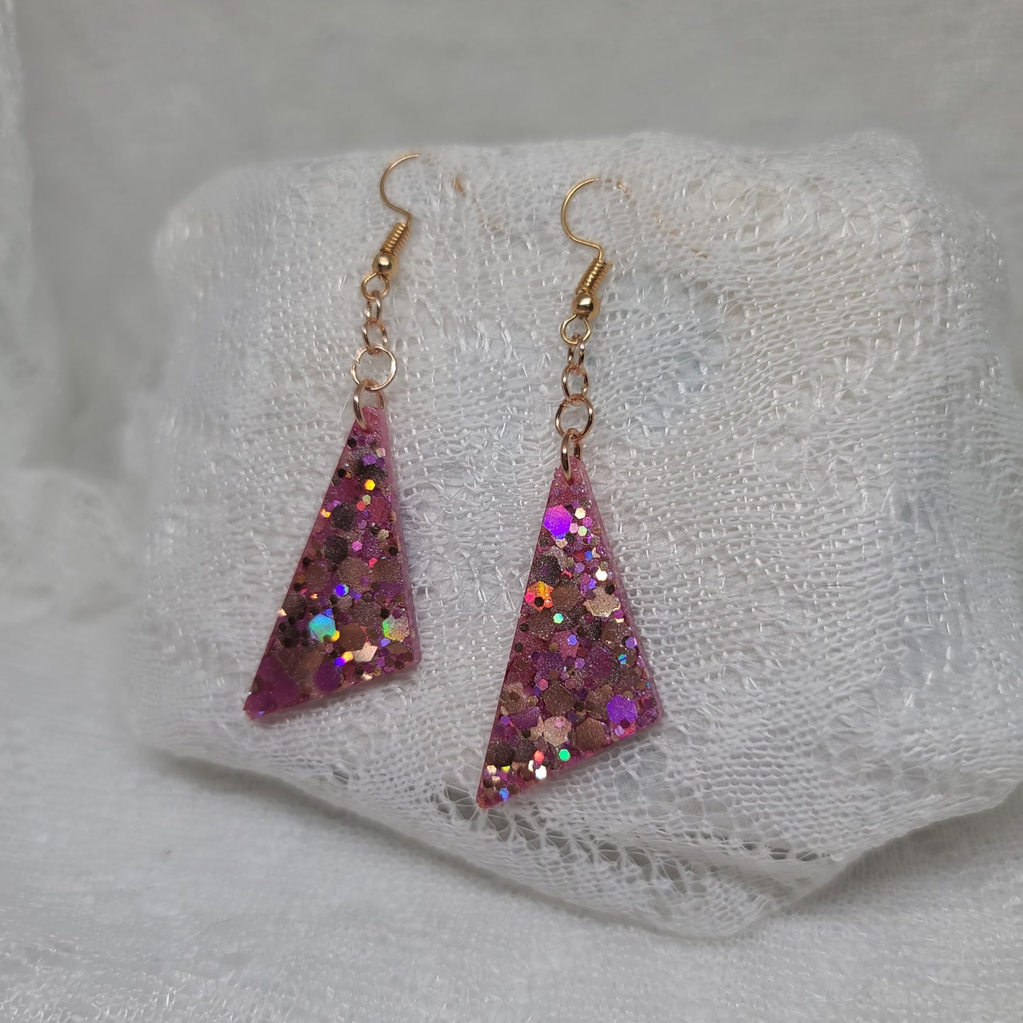 Pink Glitter Triangle Dangle Earrings