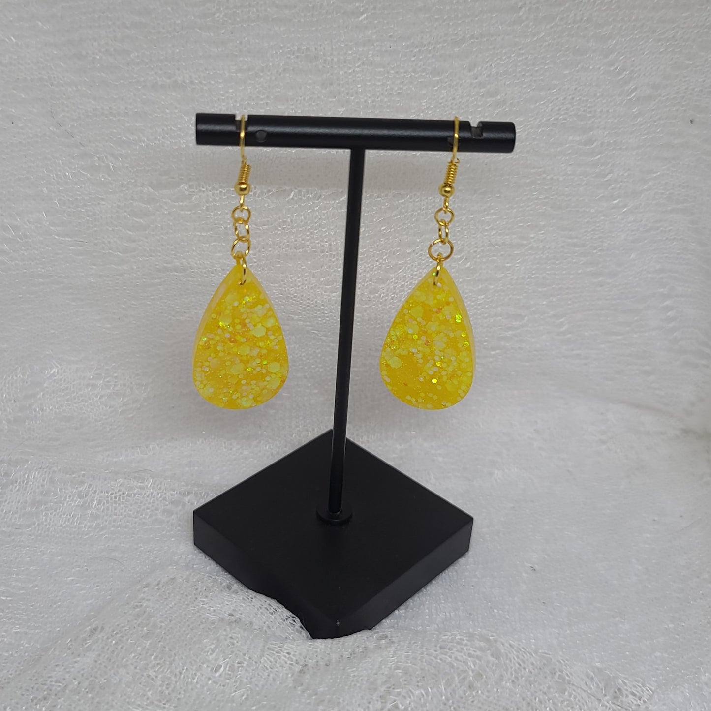 Yellow Glitter Teardrop Dangle Earrings