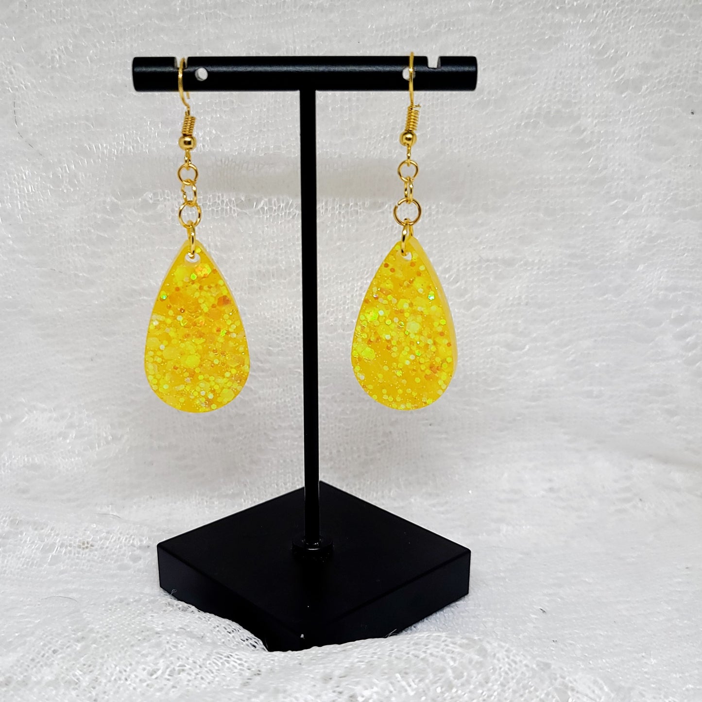Yellow Glitter Teardrop Dangle Earrings