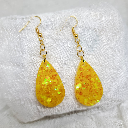 Yellow Glitter Teardrop Dangle Earrings