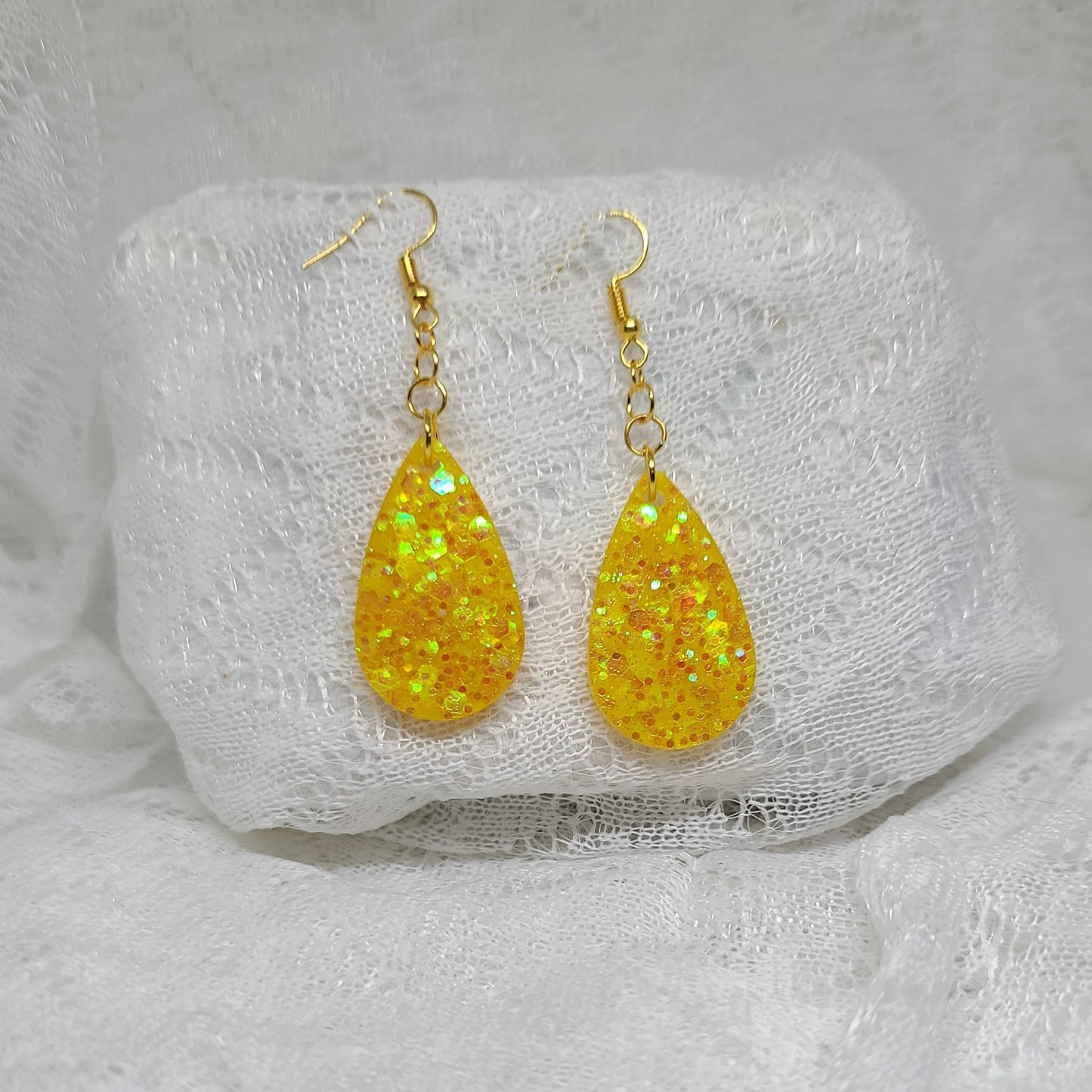 Yellow Glitter Teardrop Dangle Earrings