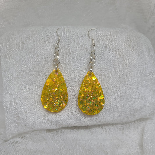 Yellow Glitter Teardrop Earrings