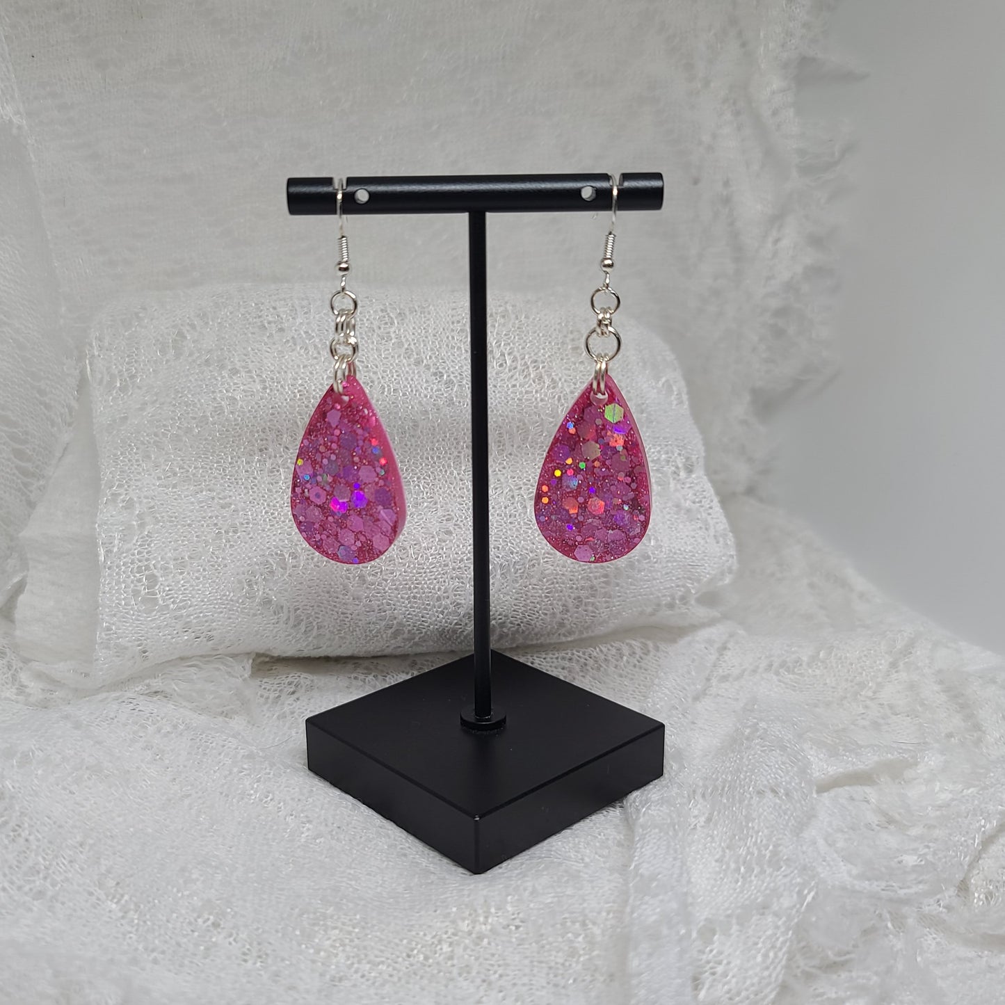Bright Pink Teardrop Dangle Earrings