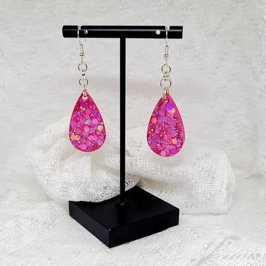 Bright Pink Teardrop Dangle Earrings