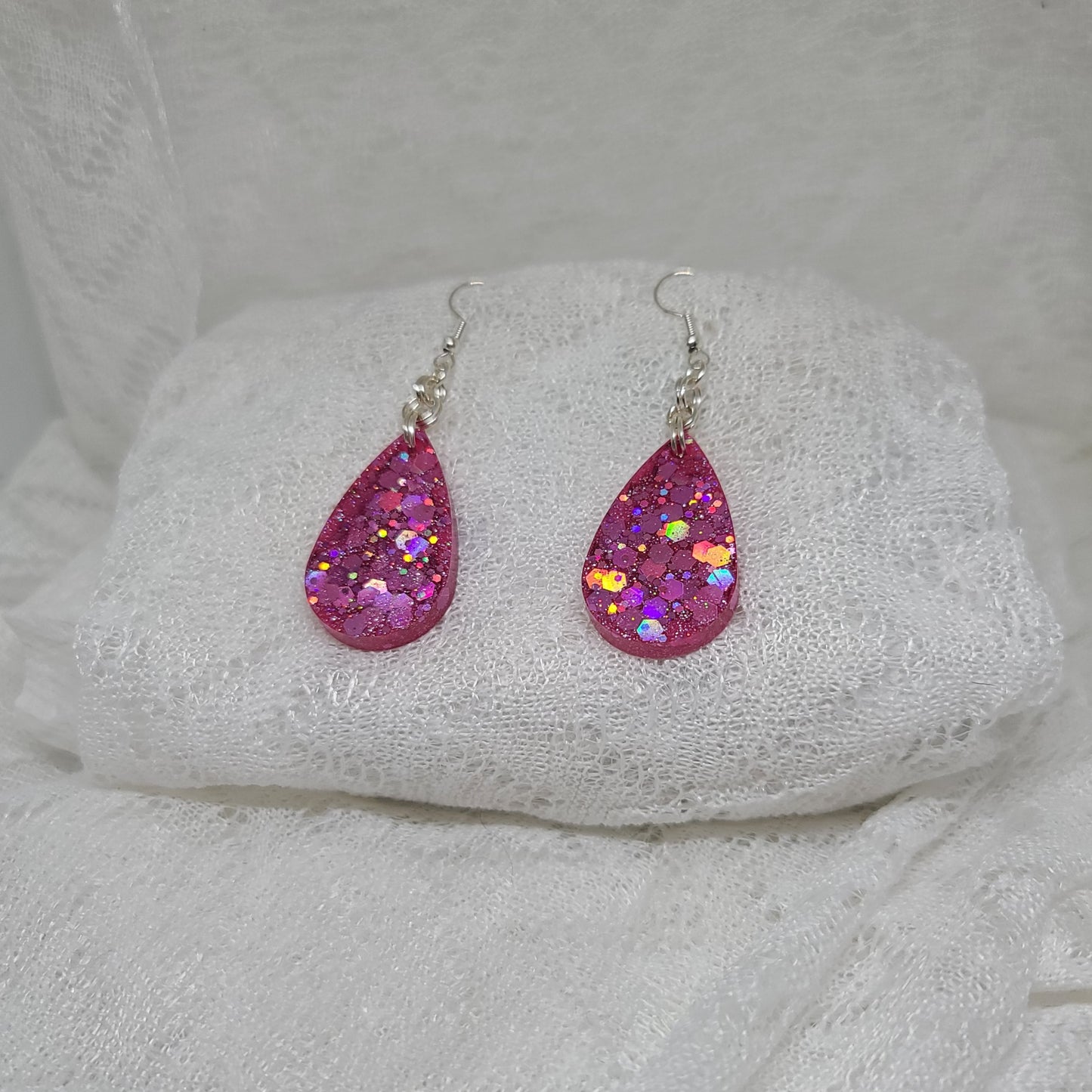 Bright Pink Teardrop Dangle Earrings