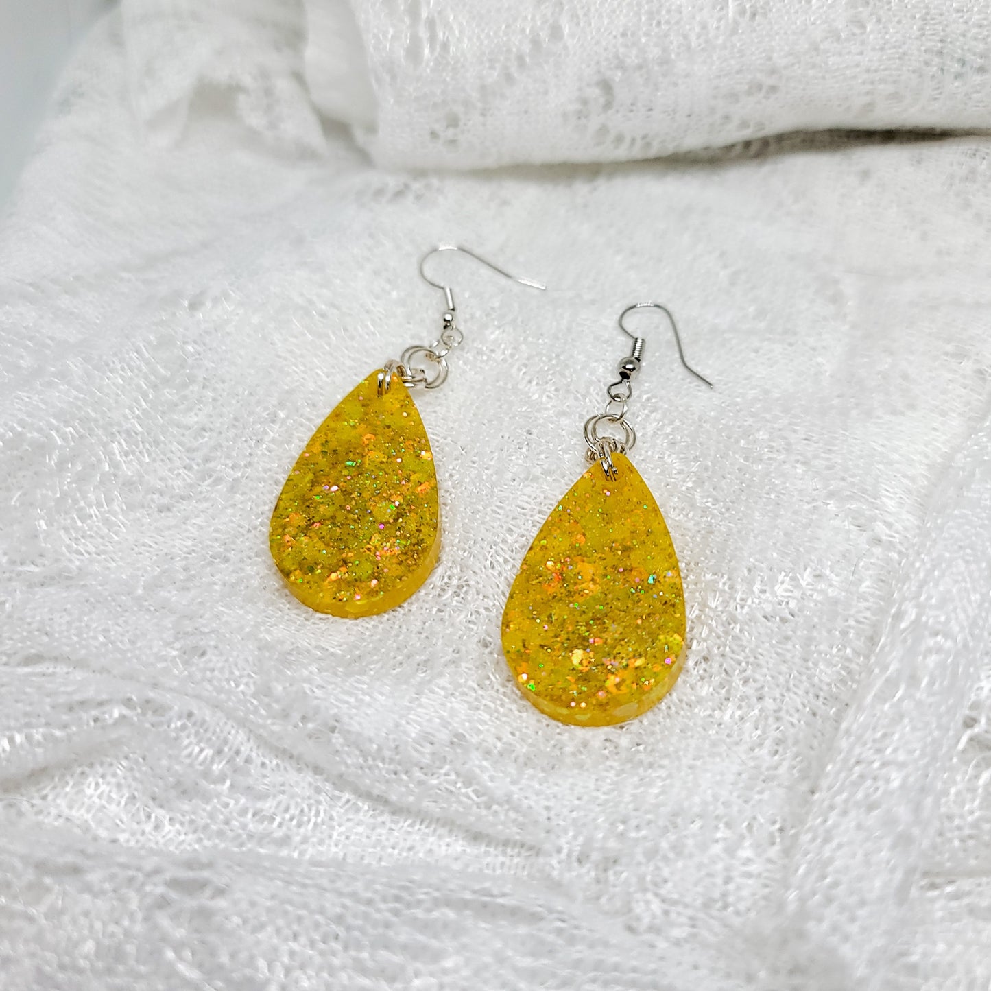 Yellow Glitter Teardrop Earrings
