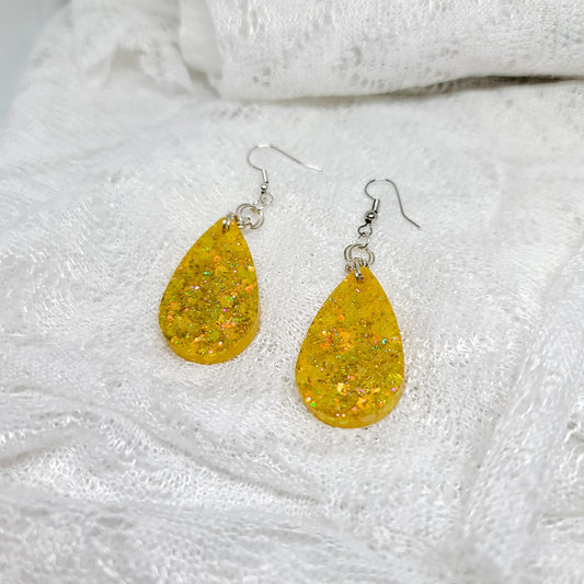 Yellow Glitter Teardrop Earrings