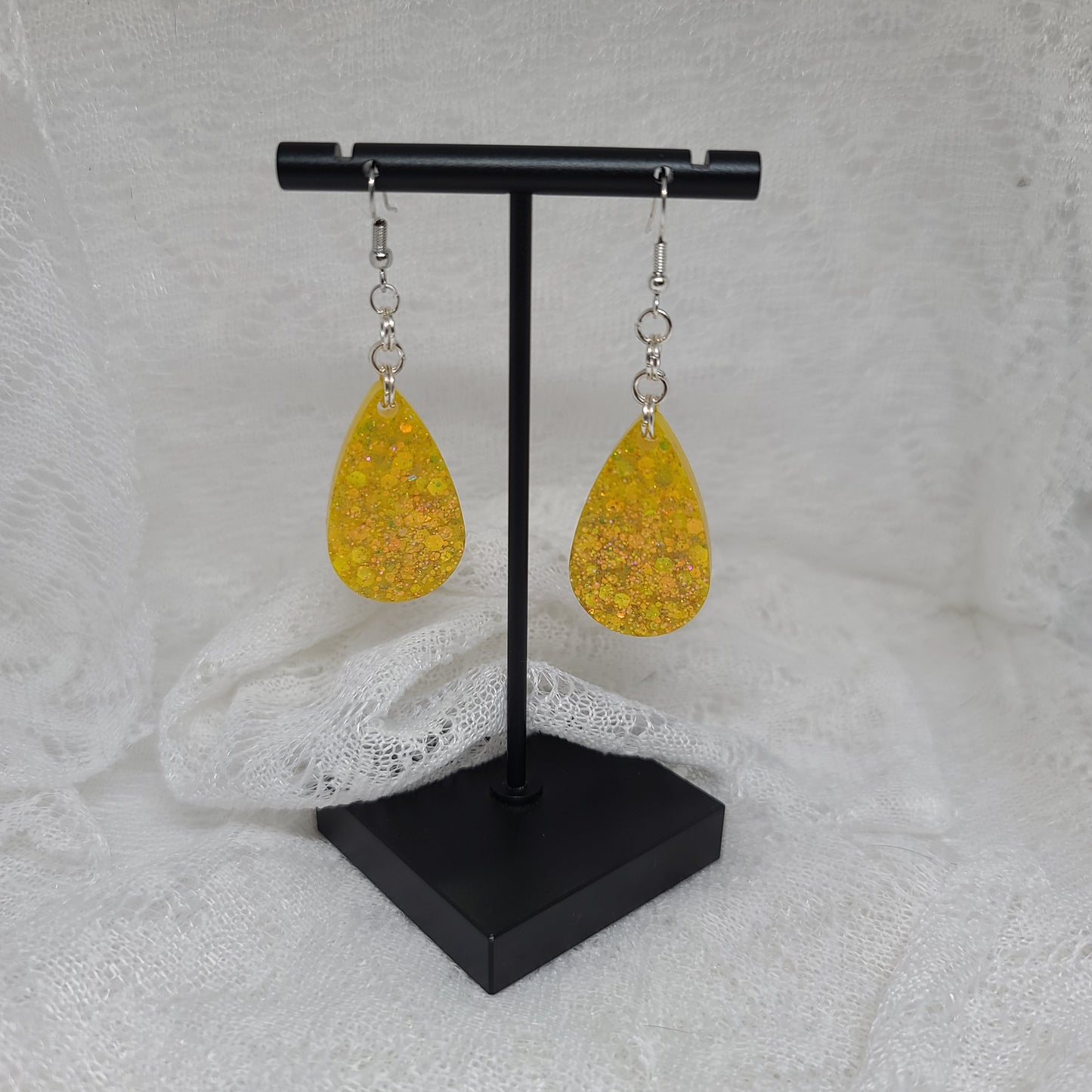 Yellow Glitter Teardrop Earrings