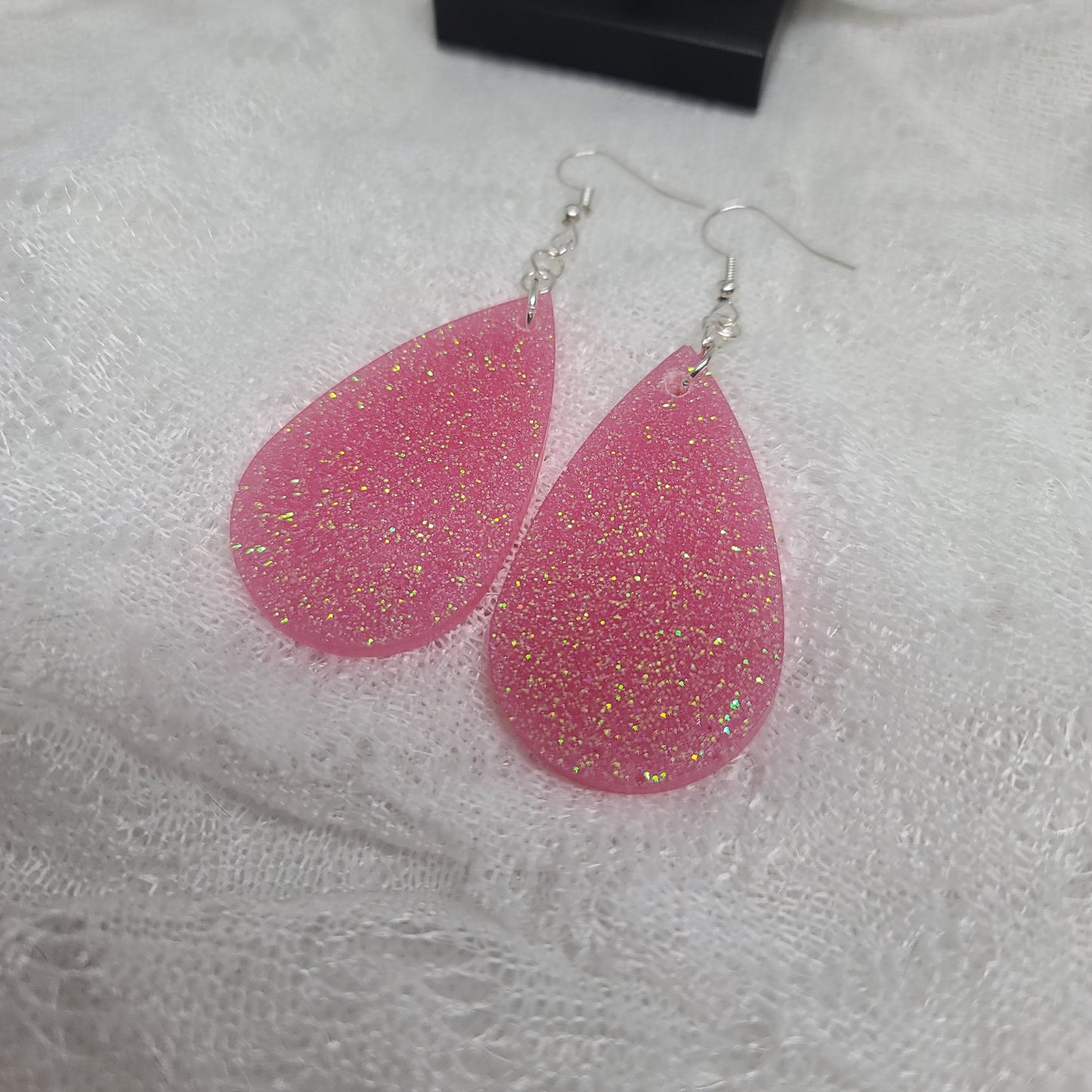 Pink Sugar Glitter Teardrop Earrings