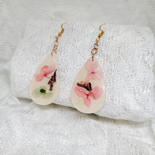 Pressed Flower Teardrop Earrings