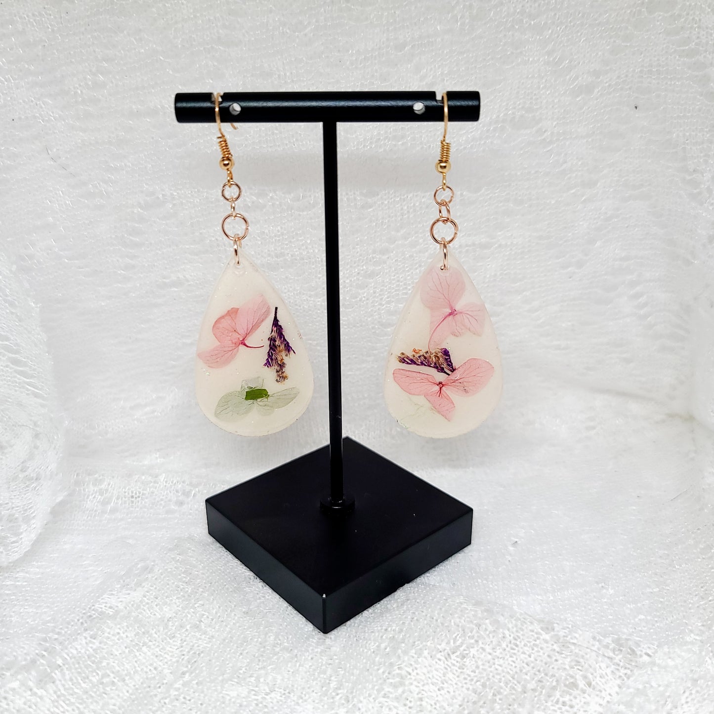 Pressed Flower Teardrop Earrings