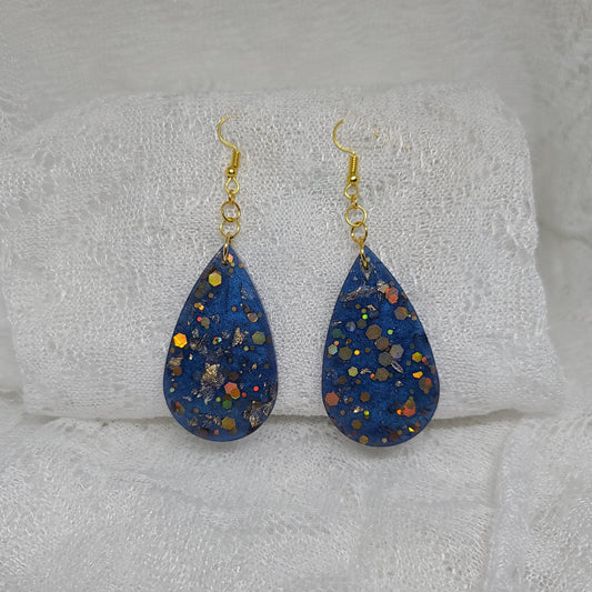 Navy Blue & Gold Glitter Teardrop Earring