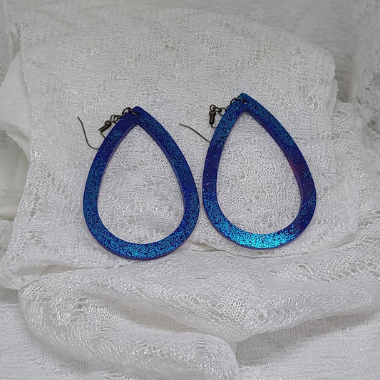 Dark Blue Glitter Large Hoop Teardrop Earrings