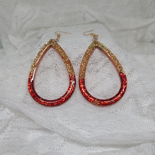 Red & Gold Glitter Large Hoop Teardrop Earrings