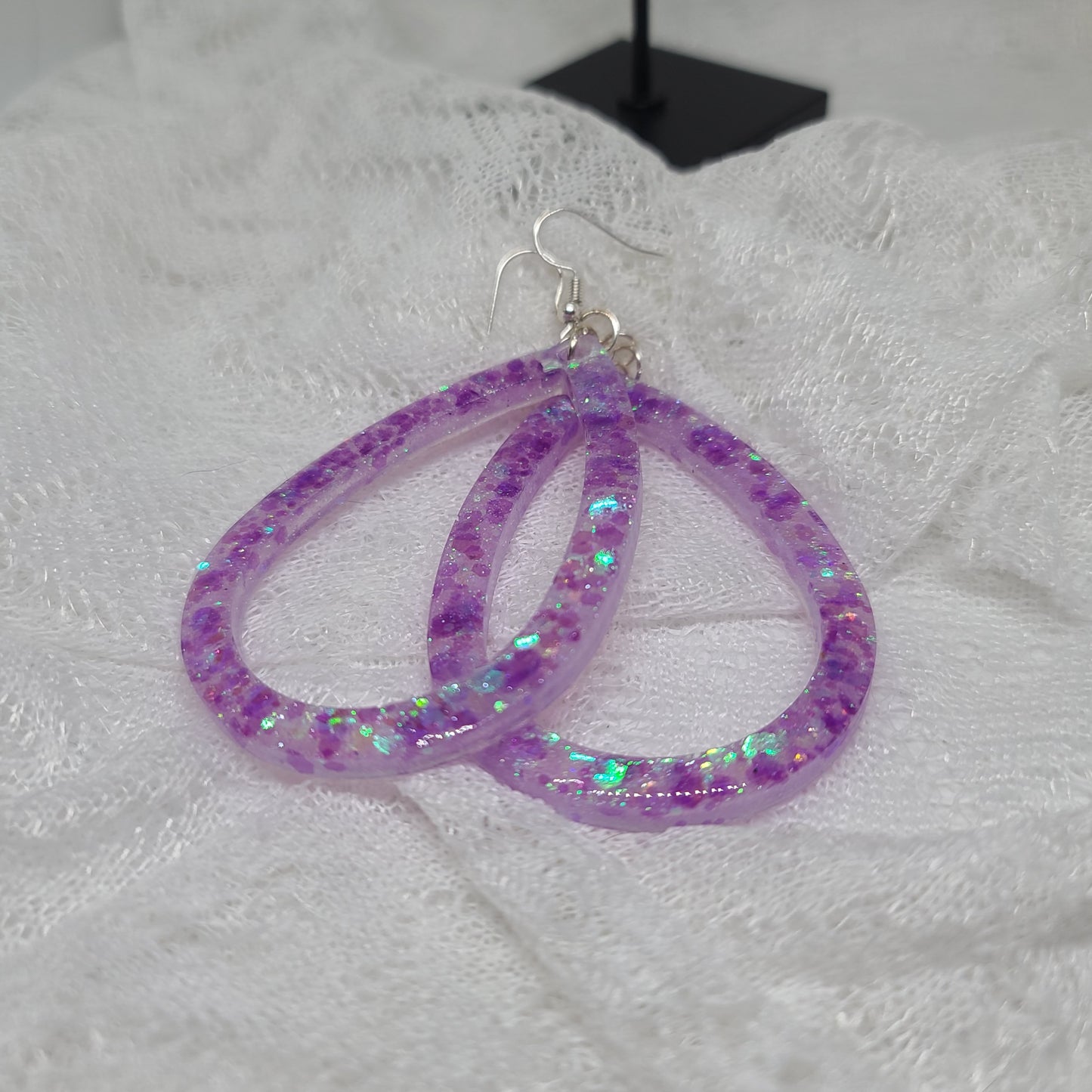 Purple Halo Glitter Larger Hoop Teardrop Earrings