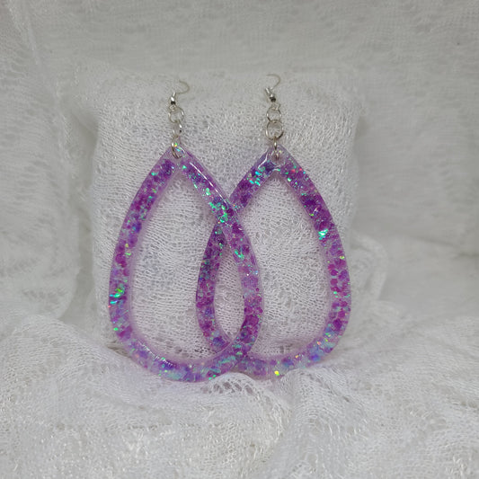 Purple Halo Glitter Larger Hoop Teardrop Earrings