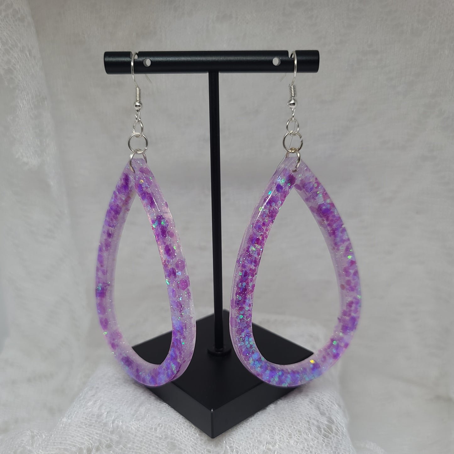 Purple Halo Glitter Larger Hoop Teardrop Earrings