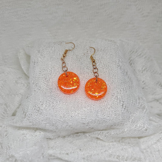 Orange Gold Confetti Round Dangle Earrings