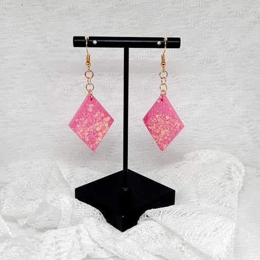 Pink Glitter Diamond Shaped Dangle Earrings
