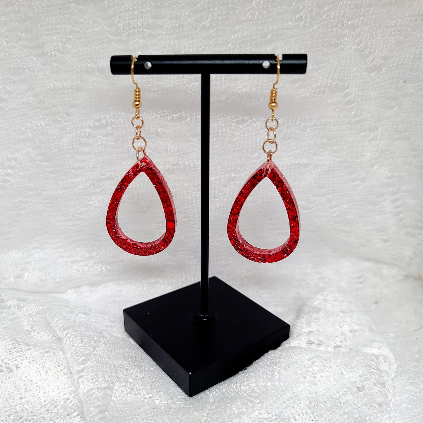 Red Glitter Teardrop Hoops Small