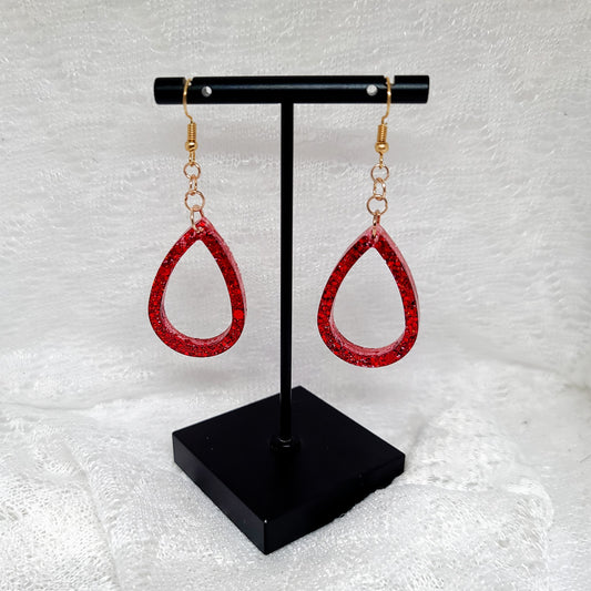 Red Glitter Teardrop Hoops Small