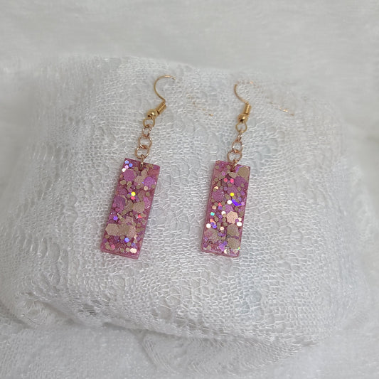 Pink Rose Gold Glitter Small Rectangle Dangle Earrings
