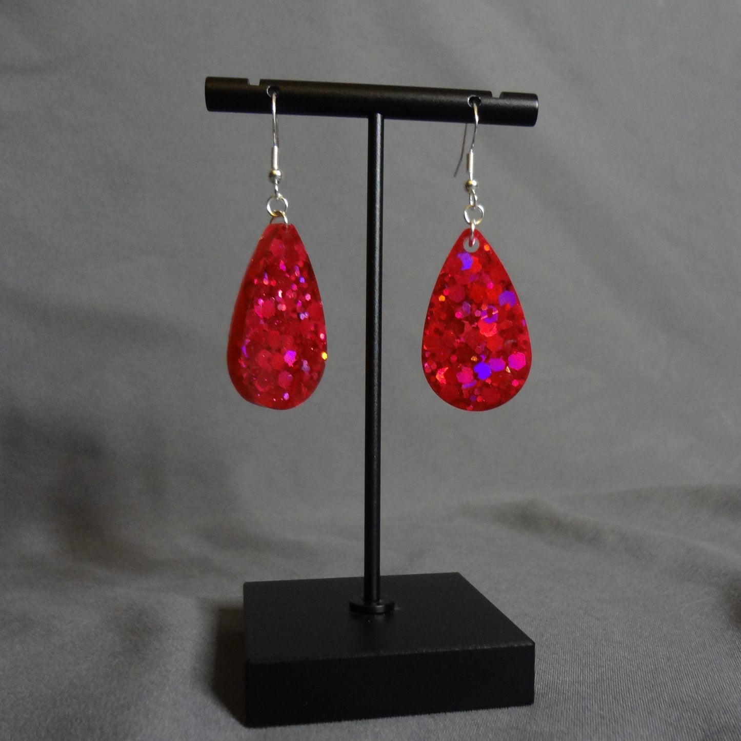 Red Glitter Teardrop Dangle Earrings