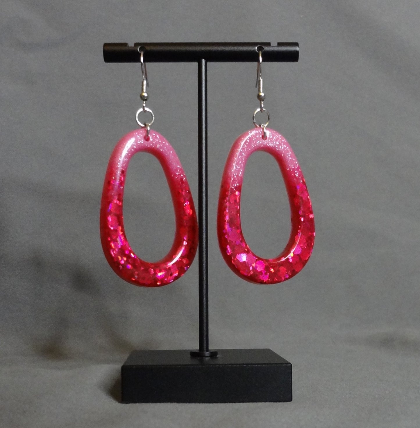 Pink & Red Glitter Teardrop Hoop Earrings