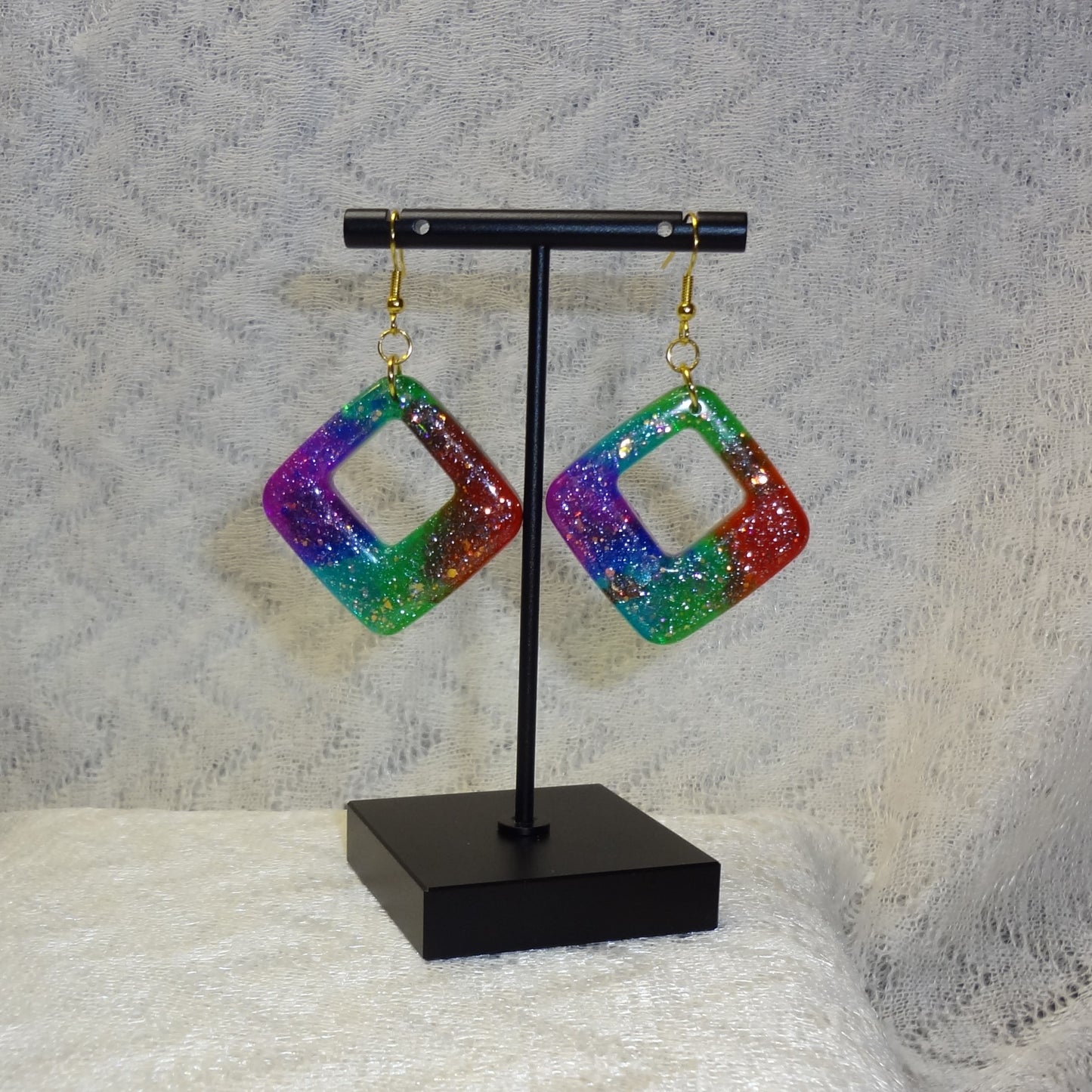Rainbow Glitter Diamond Shaped Dangle Earrings