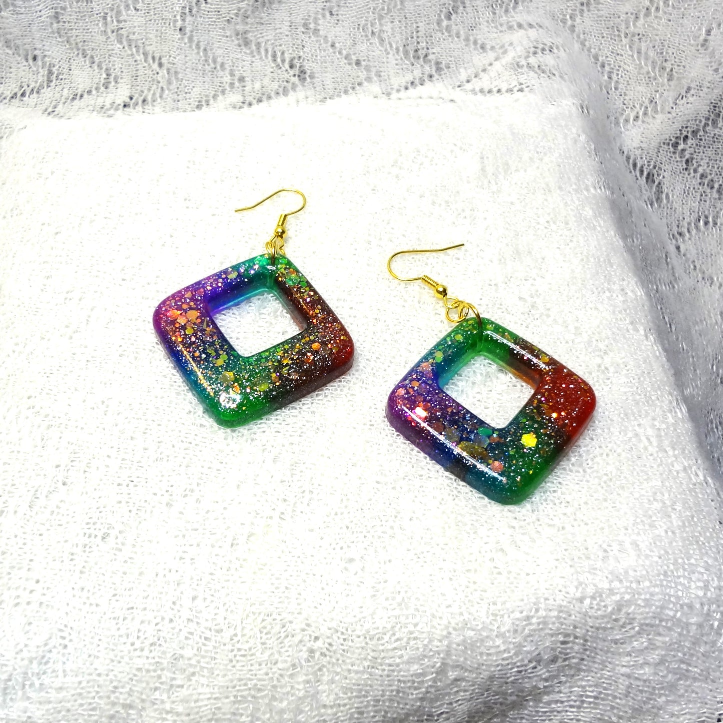 Rainbow Glitter Diamond Shaped Dangle Earrings