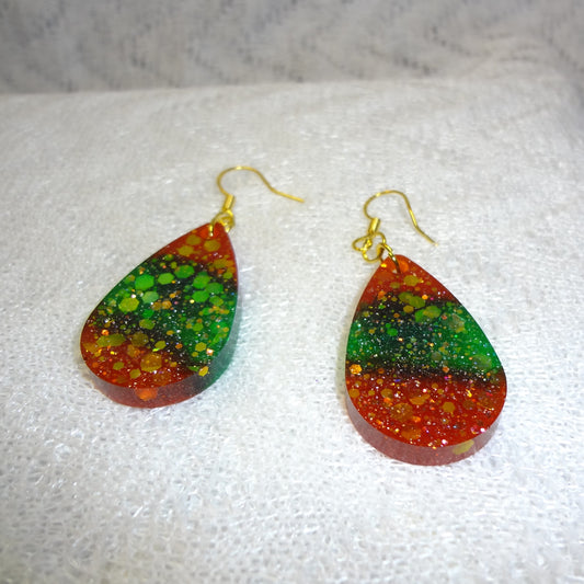 Red, Green, & Gold Glitter Teardrop Dangle Earrings