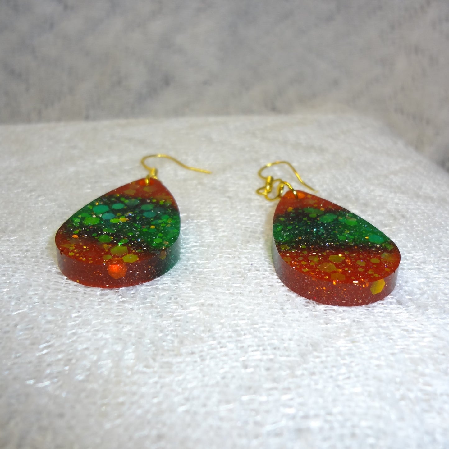 Red, Green, & Gold Glitter Teardrop Dangle Earrings