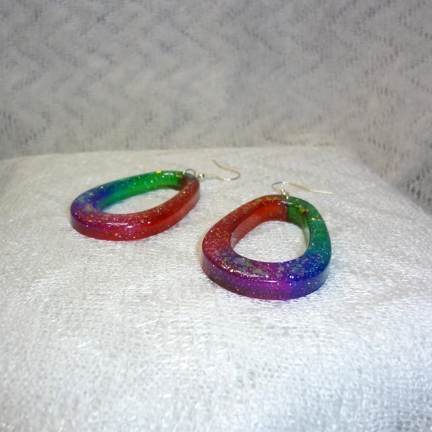 Rainbow Glitter Teardrop Hoop Earrings