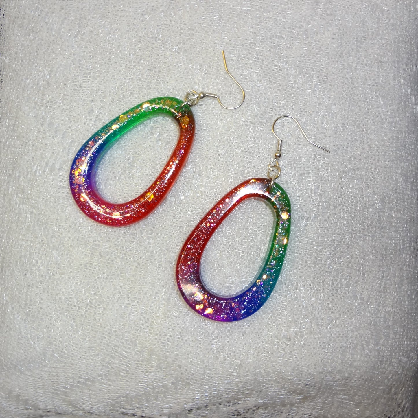 Rainbow Glitter Teardrop Hoop Earrings