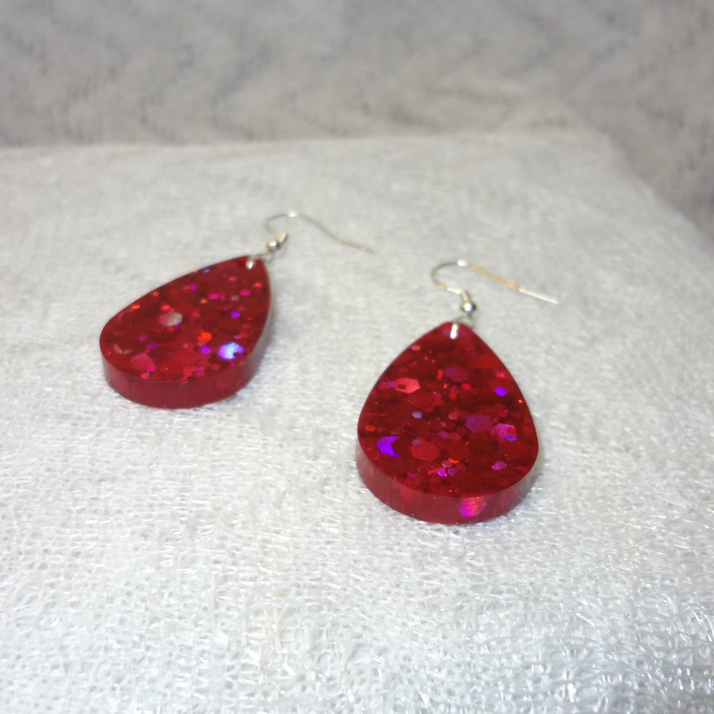 Red Glitter Teardrop Dangle Earrings