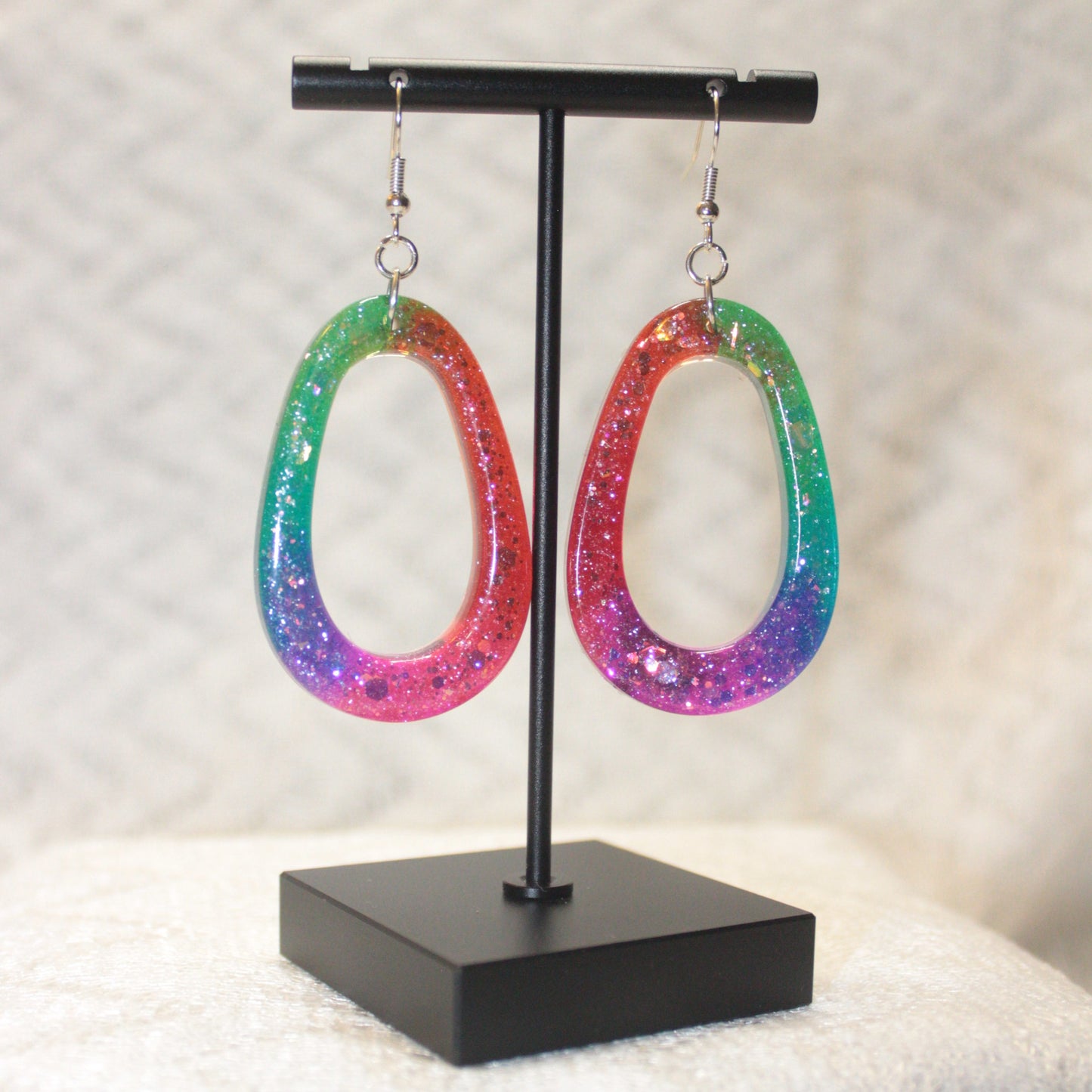 Rainbow Glitter Teardrop Hoop Earrings