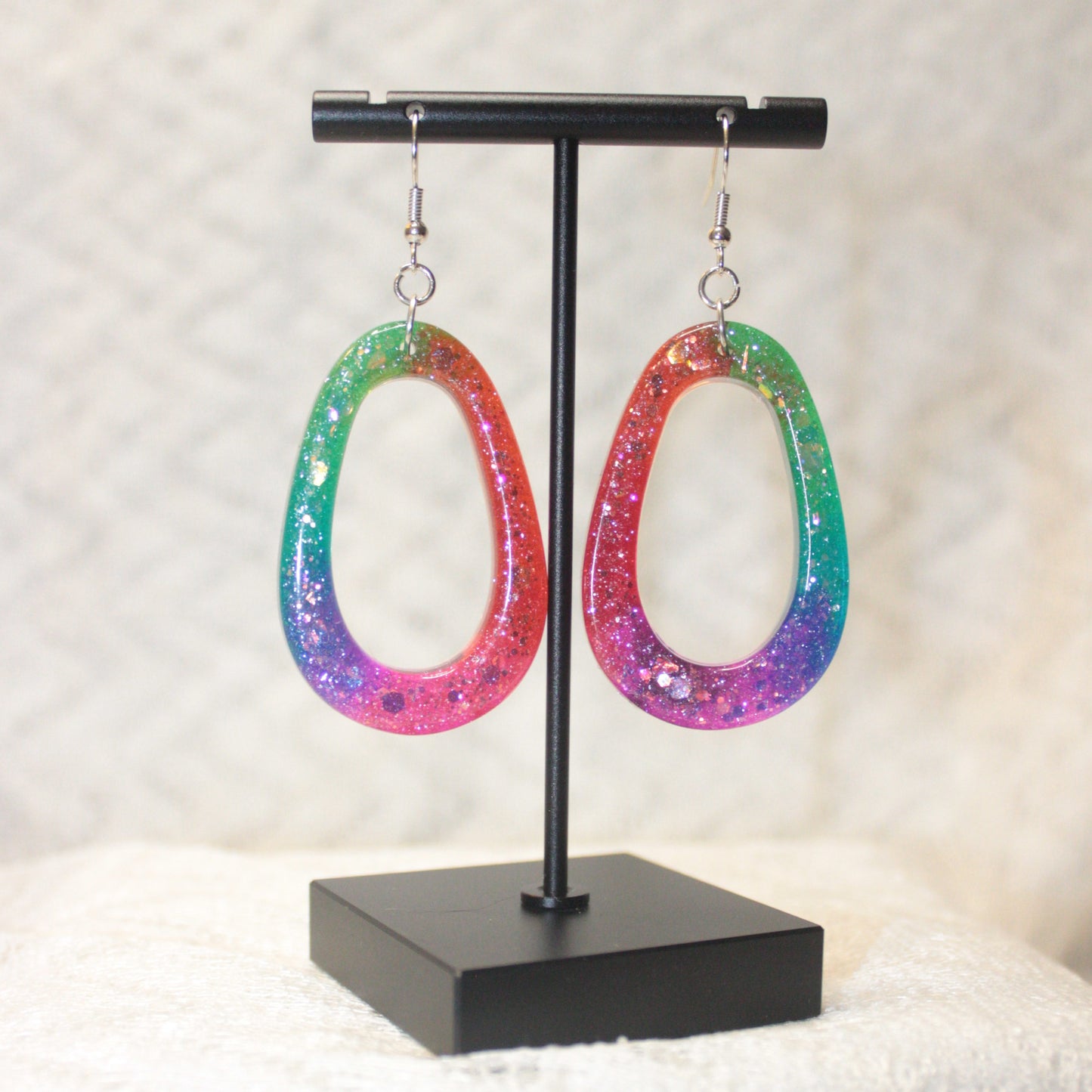 Rainbow Glitter Teardrop Hoop Earrings