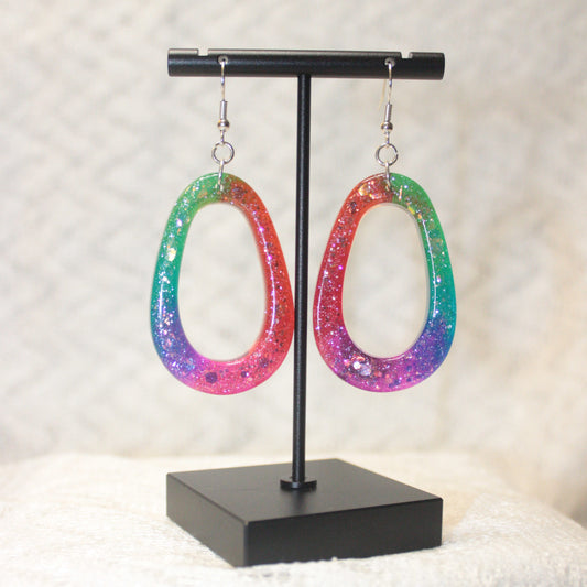 Rainbow Glitter Teardrop Hoop Earrings
