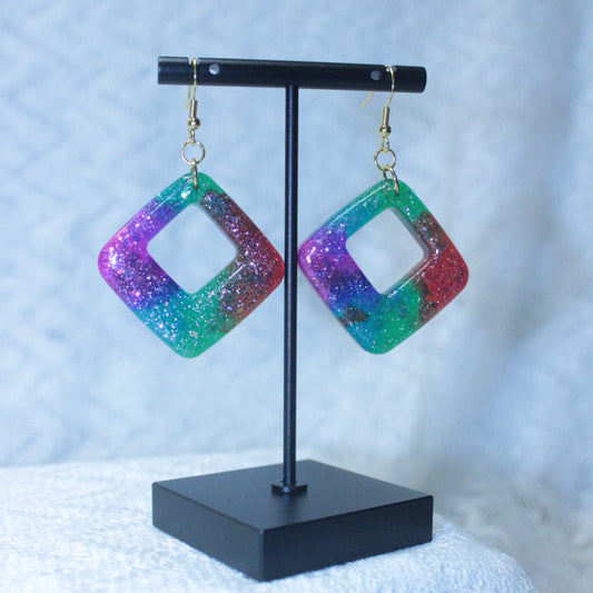 Rainbow Glitter Diamond Shaped Dangle Earrings