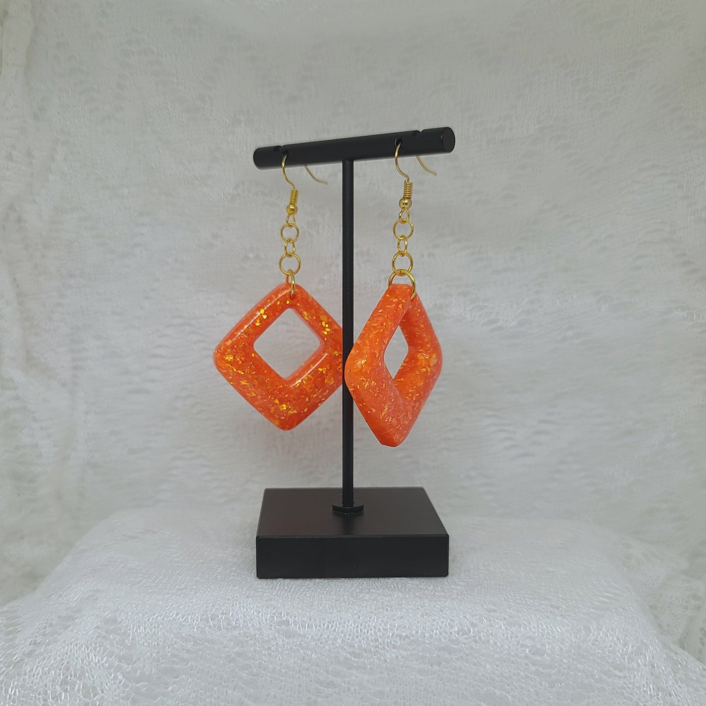 Orange & Gold Iridescent Glitter Dangle Earrings