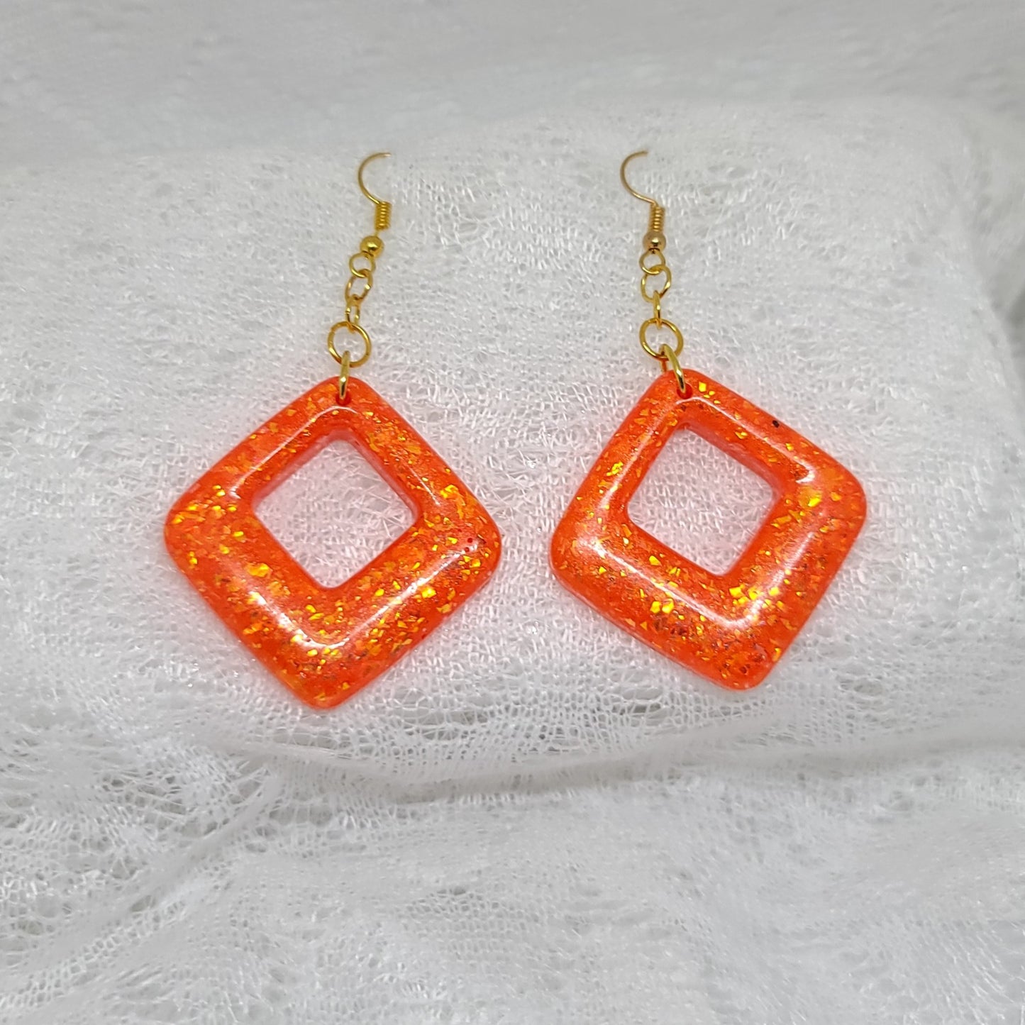 Orange & Gold Iridescent Glitter Dangle Earrings
