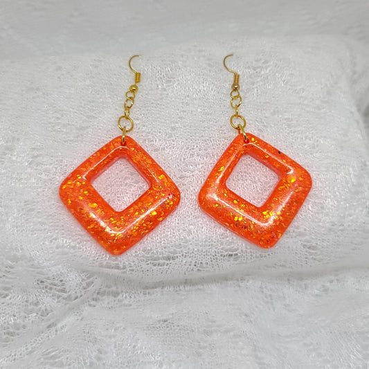 Orange & Gold Iridescent Glitter Dangle Earrings