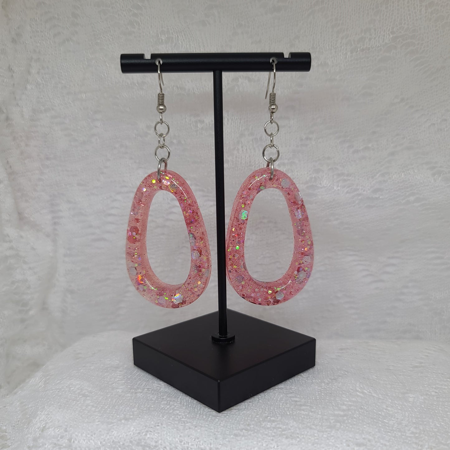 Pink Iridescent Glitter Dangle Earrings