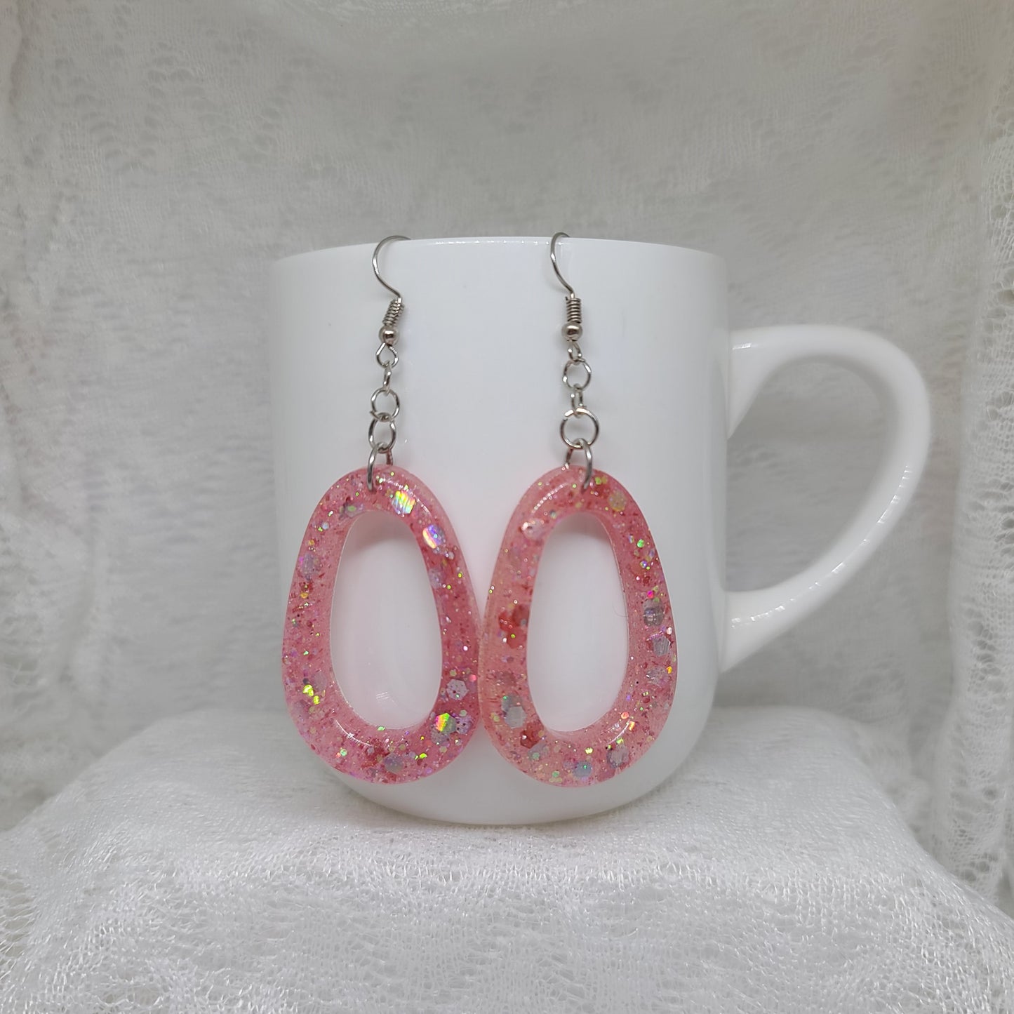 Pink Iridescent Glitter Dangle Earrings