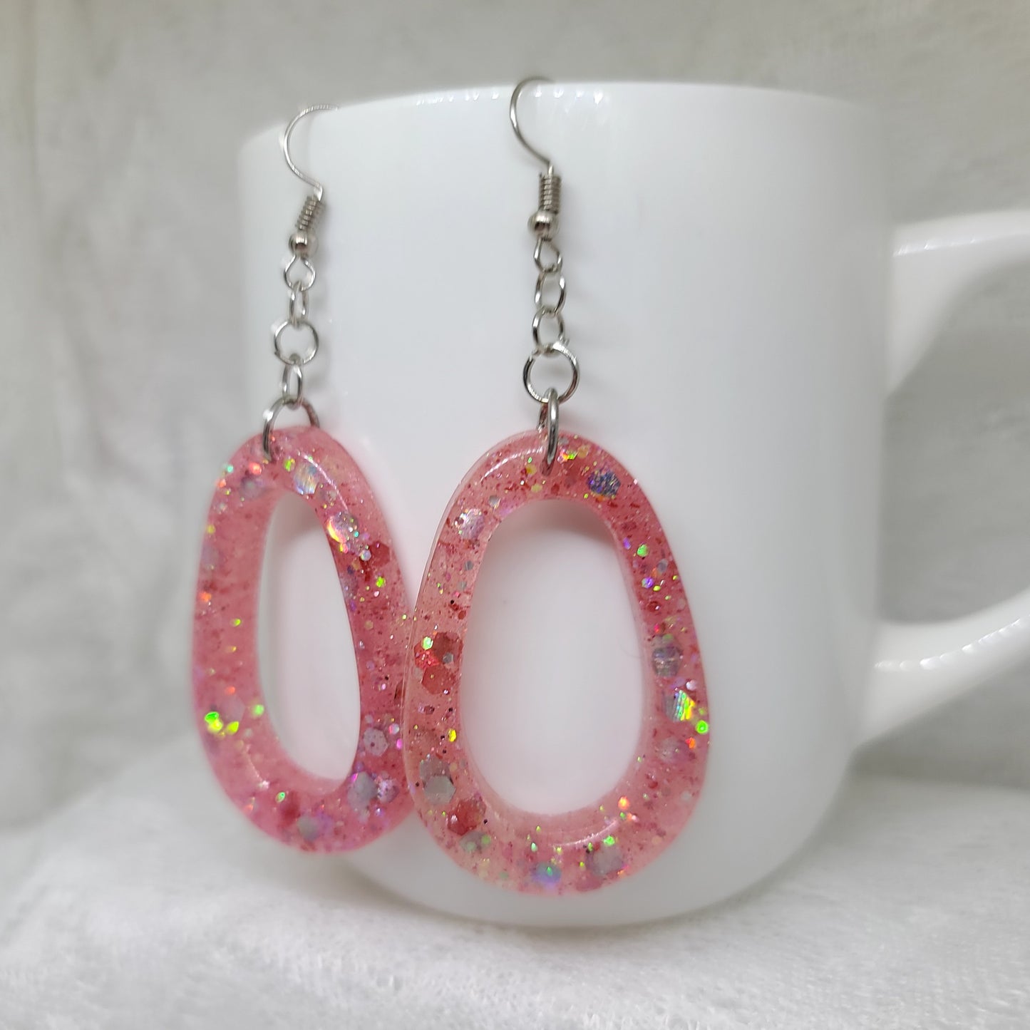 Pink Iridescent Glitter Dangle Earrings