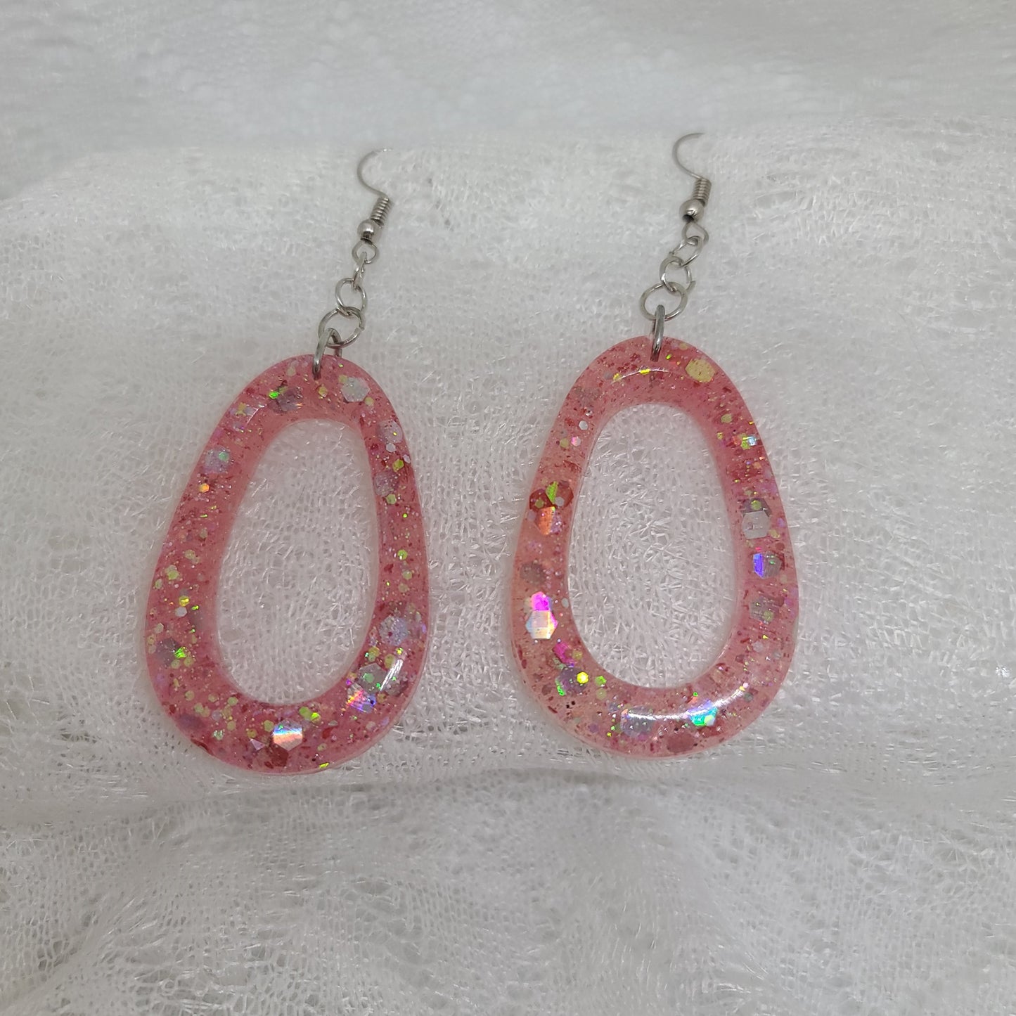 Pink Iridescent Glitter Dangle Earrings