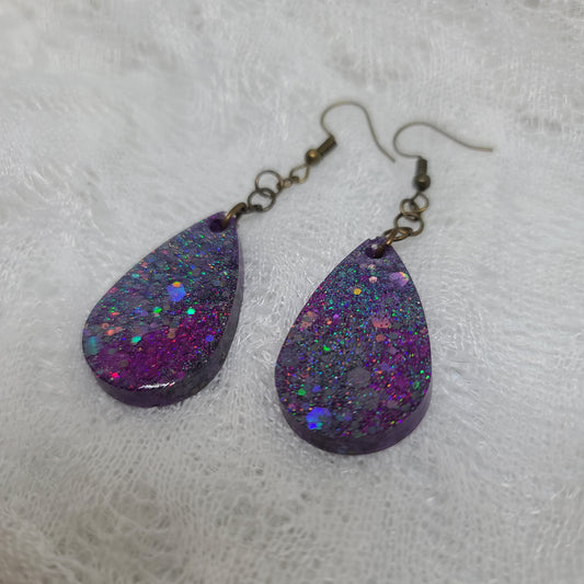 Purple Glitter Teardrop Dangle Earrings